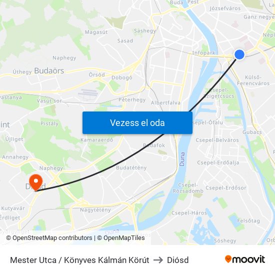 Mester Utca / Könyves Kálmán Körút to Diósd map