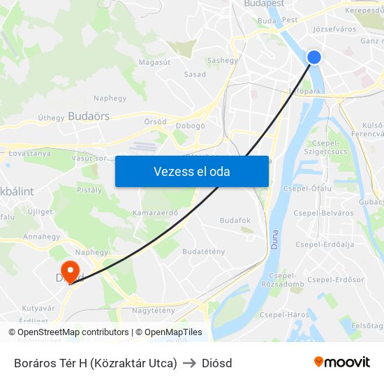 Boráros Tér H (Közraktár Utca) to Diósd map