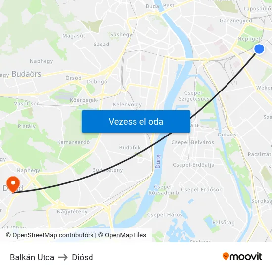 Balkán Utca to Diósd map