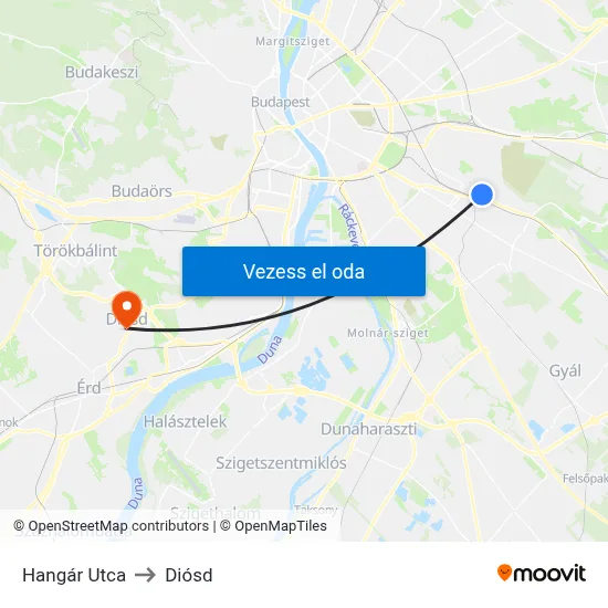 Hangár Utca to Diósd map