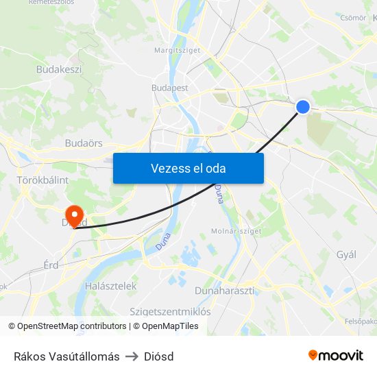 Rákos Vasútállomás to Diósd map