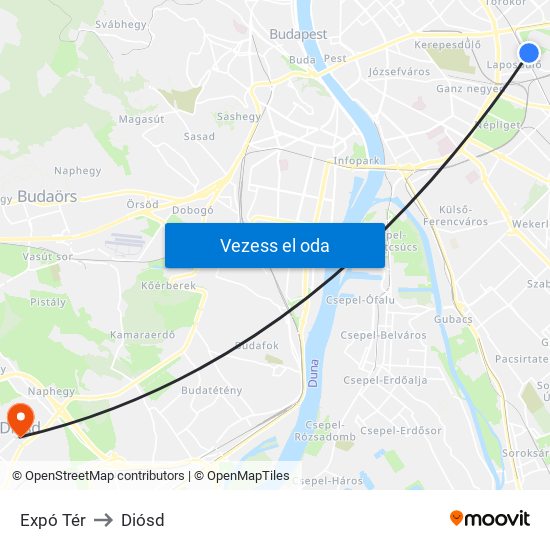 Expó Tér to Diósd map
