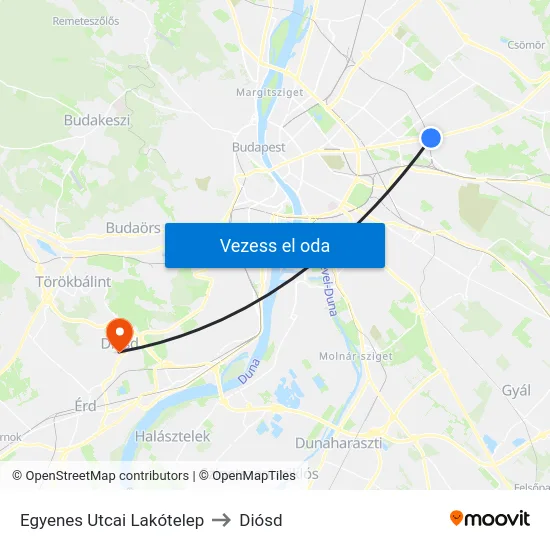 Egyenes Utcai Lakótelep to Diósd map