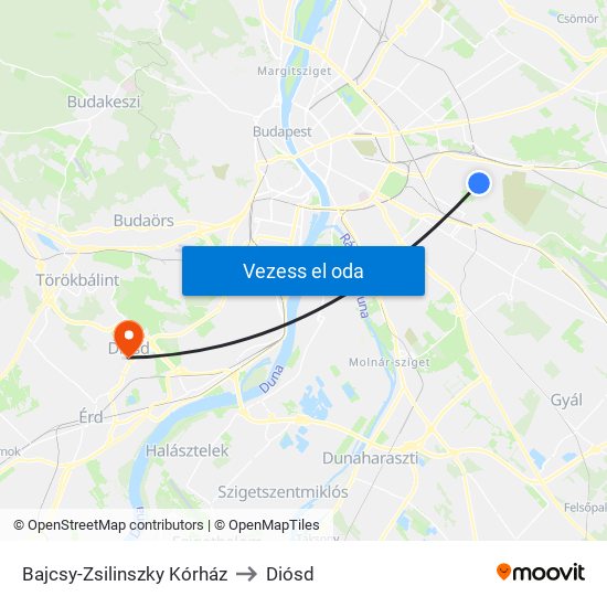 Bajcsy-Zsilinszky Kórház to Diósd map