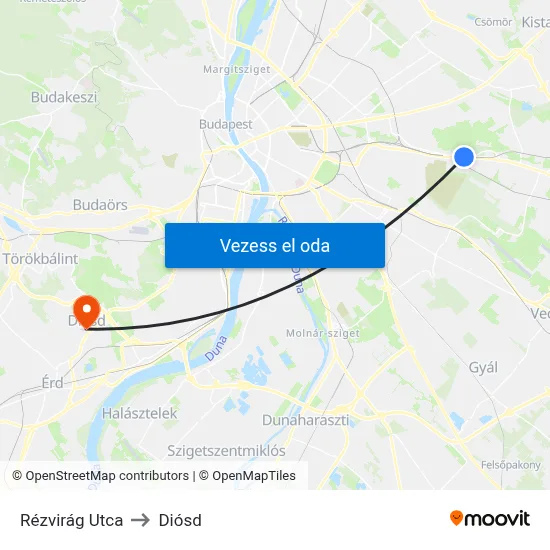 Rézvirág Utca to Diósd map