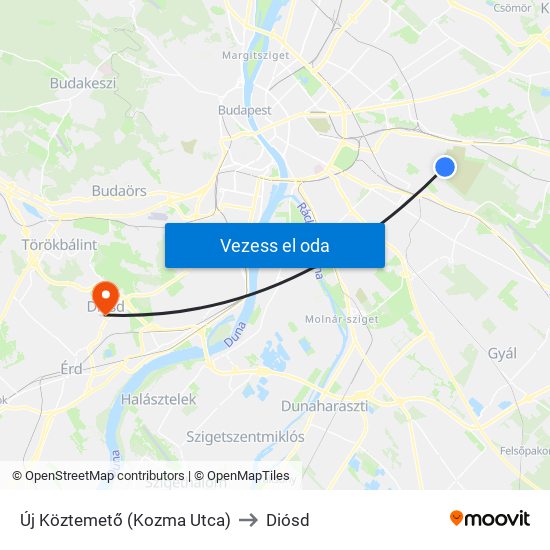 Új Köztemető (Kozma Utca) to Diósd map