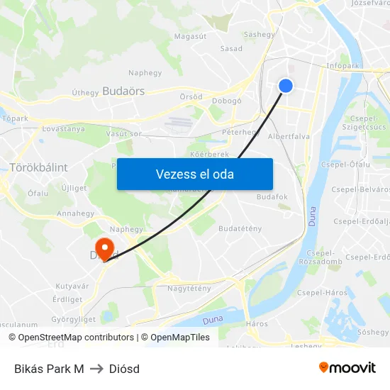 Bikás Park M to Diósd map