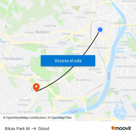 Bikás Park M to Diósd map