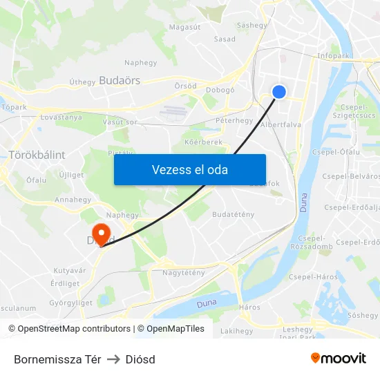 Bornemissza Tér to Diósd map