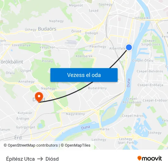 Építész Utca to Diósd map