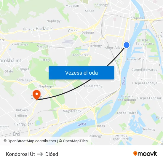 Kondorosi Út to Diósd map
