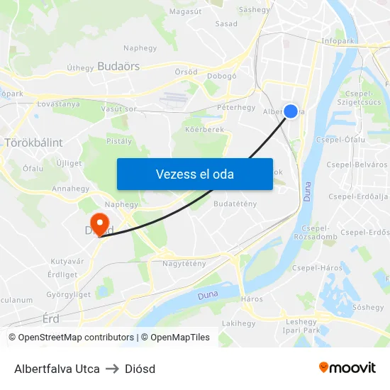 Albertfalva Utca to Diósd map