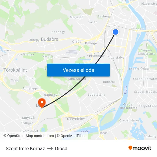 Szent Imre Kórház to Diósd map