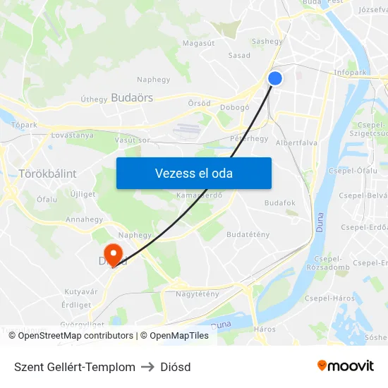 Szent Gellért-Templom to Diósd map