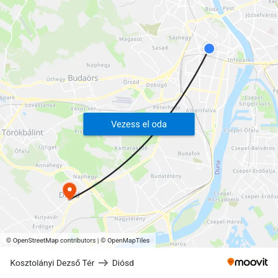Kosztolányi Dezső Tér to Diósd map