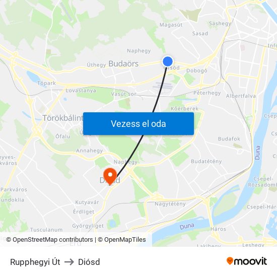 Rupphegyi Út to Diósd map