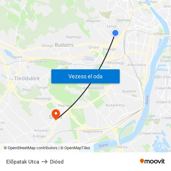 Előpatak Utca to Diósd map