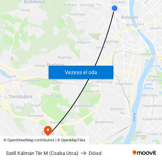 Széll Kálmán Tér M (Csaba Utca) to Diósd map
