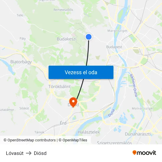 Lóvasút to Diósd map