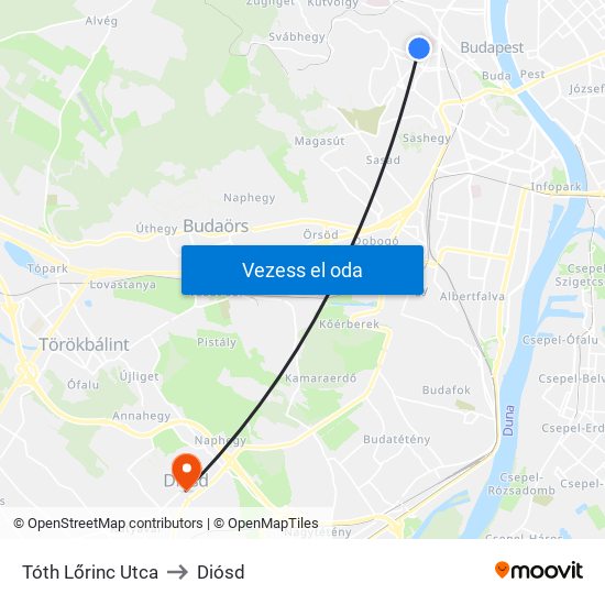 Tóth Lőrinc Utca to Diósd map