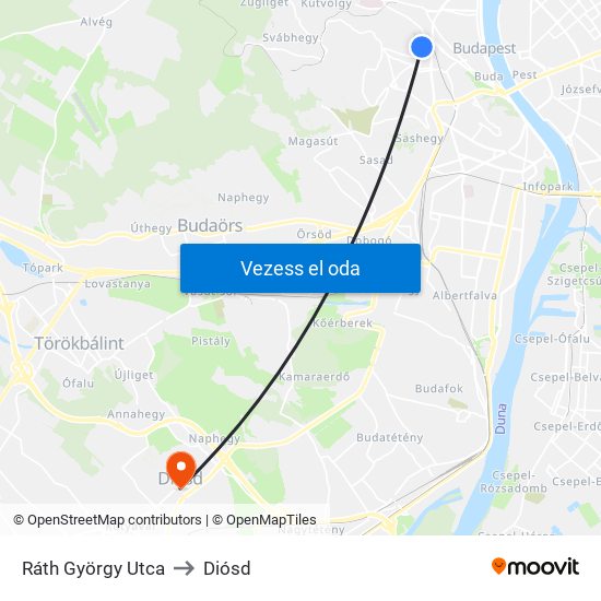 Ráth György Utca to Diósd map