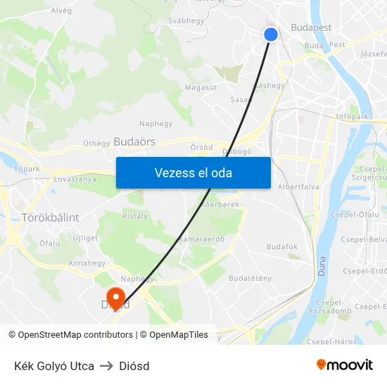 Kék Golyó Utca to Diósd map