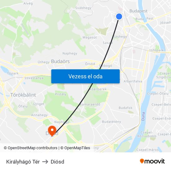 Királyhágó Tér to Diósd map