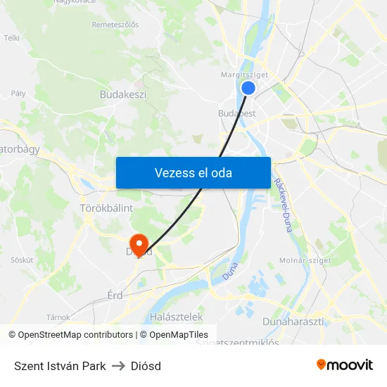 Szent István Park to Diósd map