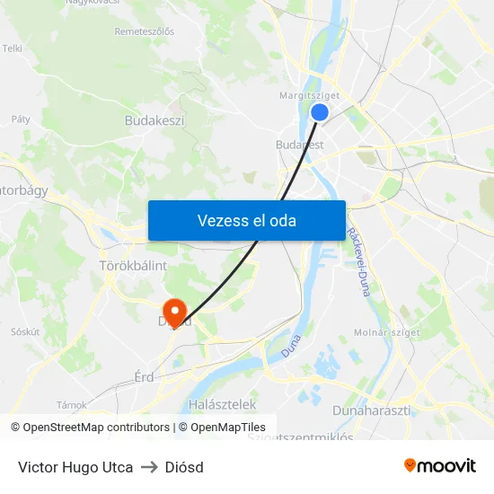 Victor Hugo Utca to Diósd map