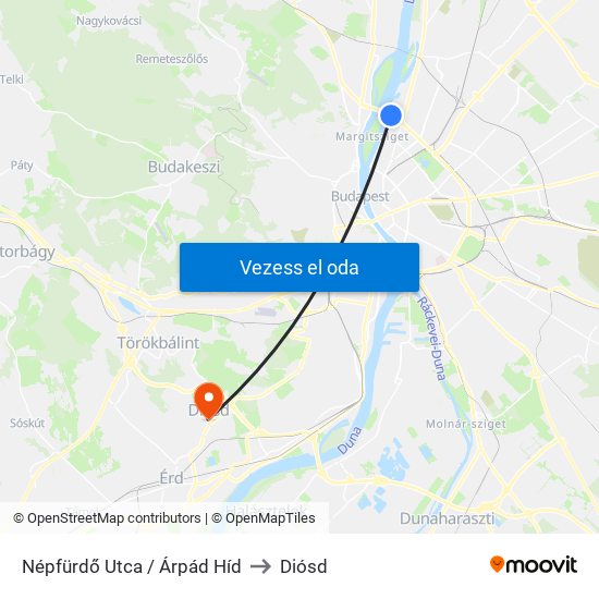Népfürdő Utca / Árpád Híd to Diósd map
