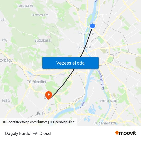 Dagály Fürdő to Diósd map