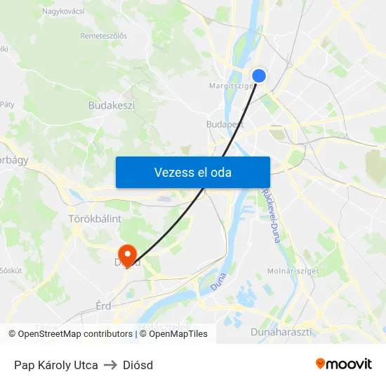 Pap Károly Utca to Diósd map
