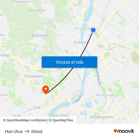 Hun Utca to Diósd map