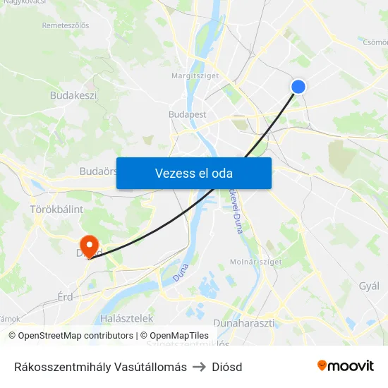 Rákosszentmihály Vasútállomás to Diósd map