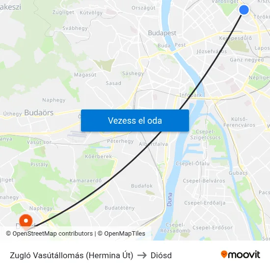 Zugló Vasútállomás (Hermina Út) to Diósd map