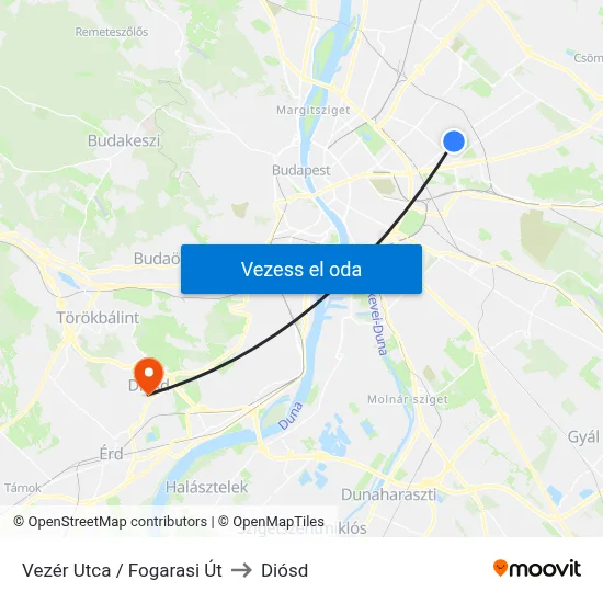 Vezér Utca / Fogarasi Út to Diósd map
