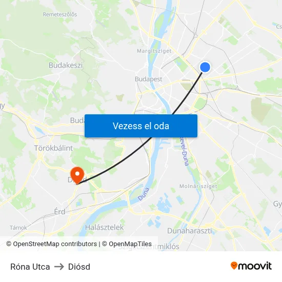 Róna Utca to Diósd map