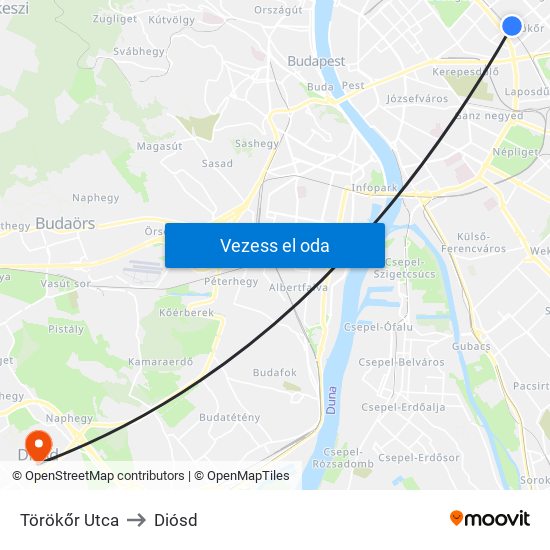 Törökőr Utca to Diósd map