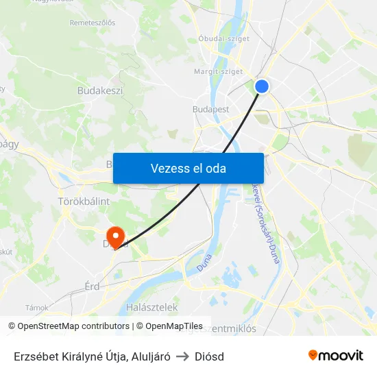 Erzsébet Királyné Útja, Aluljáró to Diósd map