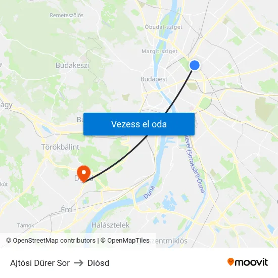 Ajtósi Dürer Sor to Diósd map