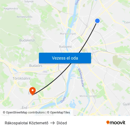 Rákospalotai Köztemető to Diósd map