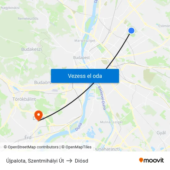 Újpalota, Szentmihályi Út to Diósd map