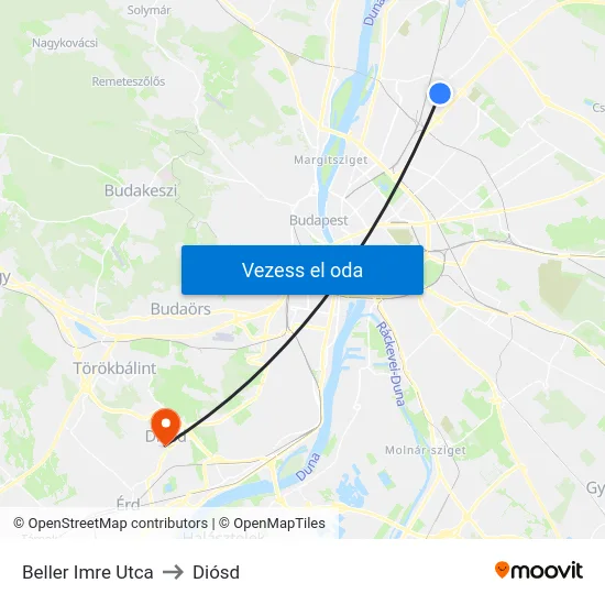 Beller Imre Utca to Diósd map