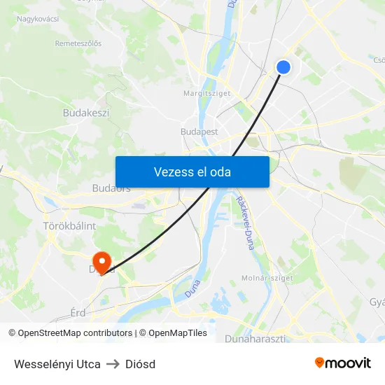 Wesselényi Utca to Diósd map