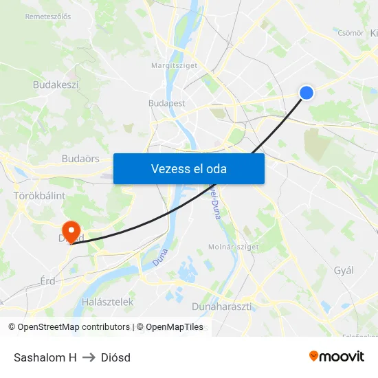 Sashalom H to Diósd map