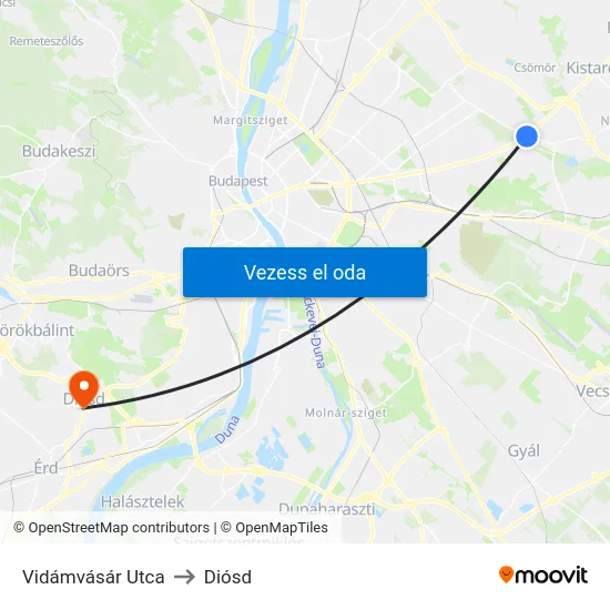 Vidámvásár Utca to Diósd map