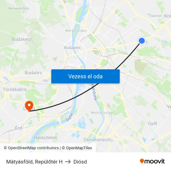 Mátyásföld, Repülőtér H to Diósd map