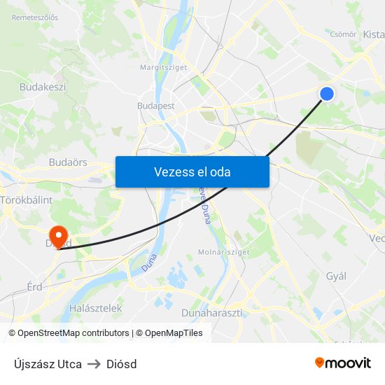 Újszász Utca to Diósd map