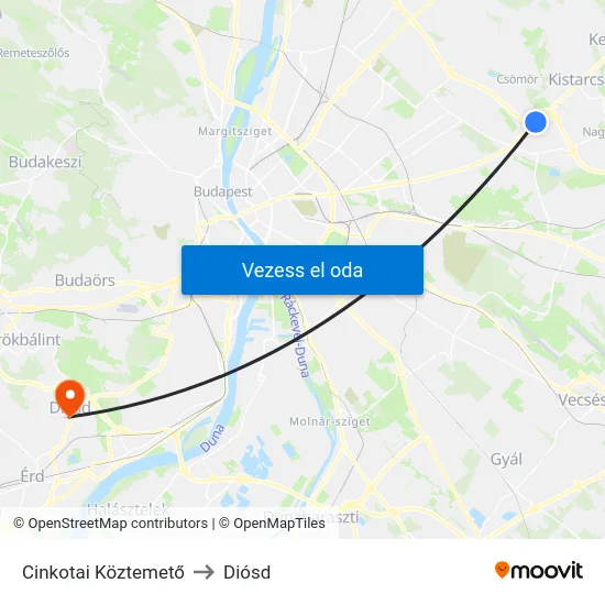 Cinkotai Köztemető to Diósd map