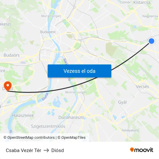 Csaba Vezér Tér to Diósd map
